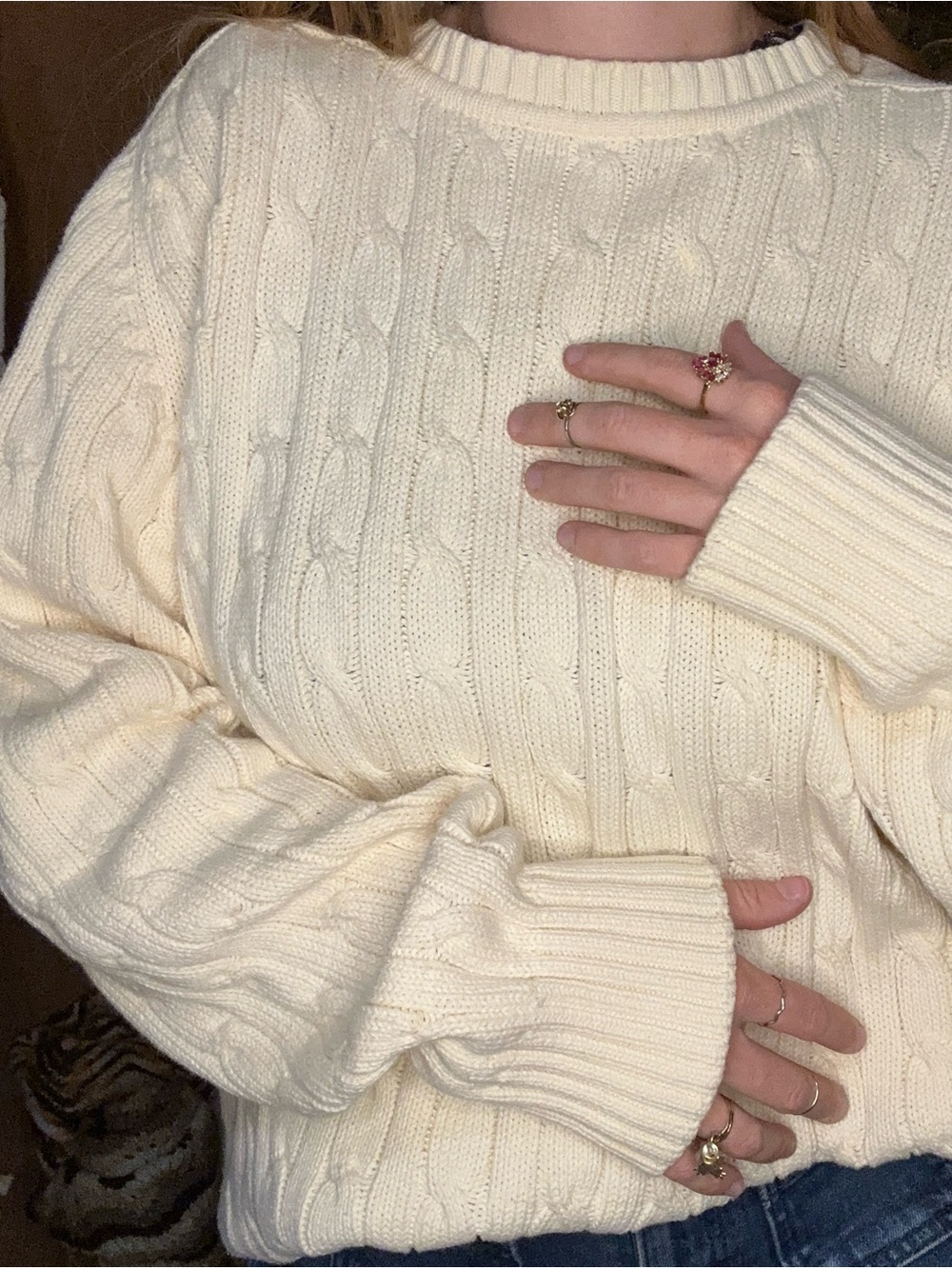 Vintage John Ashford Cable Knit Sweater | Cream Ivory | XL